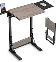 Folding TV Tray for Eating, Foldable Laptop Table with Mouse Tray for Work, C Shaped End Table Couch Desk for Living Room, Bedroom, Greige