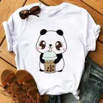 MILK TEA T SHIRT 歐美風INS 喝珍珠奶茶的熊貓動物女士T恤女生圓領T恤 素T 大碼T恤 打底衫女短袖男