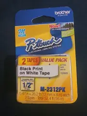 Brother P-Touch 1/2" Black Print On White Tape 2 Pack M-2312PK Genuine OEM