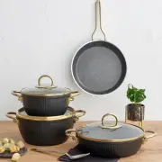 Elegant 7-Piece Granite Cookware Set in Rose Gold - Black Gold Non-Stick Pots
