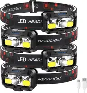 Multi-Mode LED Headlamp with Motion Sensor - Waterproof and Rechargeable, 4 Pack
