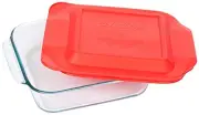 Red Pyrex 8 Inch Square Casserole Dish 2 Quart for Baking Microwave Safe