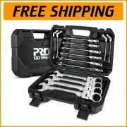14-Piece Metric Flex-Head Ratcheting Wrench Set - 6-19mm Chrome Vanadium Kit