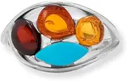 [JewelryWeb] 925 Sterling Silver Color Amber and Turquoise Ring Cutout Design 6.5mm X 5.5mm 7.5mm X 5mm is 9mm X 4mm Jewelry for Women - Ring Size Options: 7 8 9