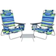 Costway 2-Pack Folding Backpack Beach Chair Table Set 5-Position Outdoor Reclining Chair Blue