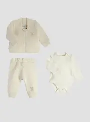 GUESS Girl's Beige Top Jacket Pant 3 Piece Set Size: 6/9M, Polyester