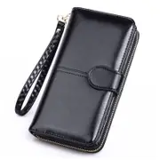 Women Wallet Large Leather Designer Card and Smartphone Holder Organizer Long Ladies Travel Clutch Wristlet- Black