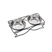 Stainless Steel Double Pet Bowls Dish Dog Cat Stand Feeder Food Water Bowl Feeding Dish