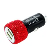 Nevenka Dual USB Car Charger Bling Bling Handmade Crystal Car Decorations-Red