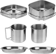 BIUDECO 6-Piece Picnic Set Detachable Handle Stainless Steel Cookware Barbecue Pot Camping Dinnerware Hiking Bowl Portable Dinnerware Sets