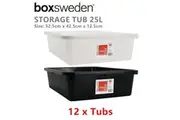 12 x 25L Plastic Storage Tubs 52X42X12CM Containers Bin Baskets Box Crates Underbed