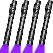 HYVCZP 4 Pack UV Blacklight Flashlights, Mini 395nm Blacklight Flashlights, Handheld Pen Lights with Clip Detector for Leak, Pet Urine, Hotel Inspection, Dry Stain and Dye Detector, 5.2 inch Long