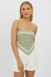 Green Scarf Top Sleeveless Ric Rac - Size 6XXS, Women's Top