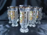Bohemia glass tea, coffee cups decorated gold and enamel, 6 pcs III.