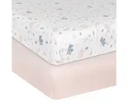 2pc Living Textiles Organic Cotton Muslin Cot Fitted Sheet Botanical/Blush