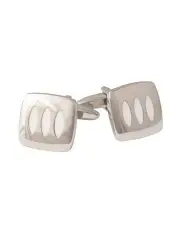 [Cudworth] Enamel Inlays On Rhodium Plated Cushion-Shape Cufflinks in Triple White
