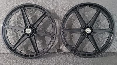 20" BICYCLE GT STYLE MAG BLACK WHEEL SET - 6 SPOKE OLD-SCHOOL FREEWHEEL HUB