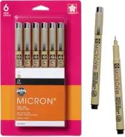 Fineliner Pens - Archival Black Ink - 01 Point Size - 6 Pack