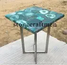 Green Agate Console Side Table Top, Handmade Agate Table Deco, Black Friday Sale