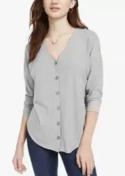 Pink Rose Hippie Rose Juniors' Textured Button-Front Top Gray Size Large