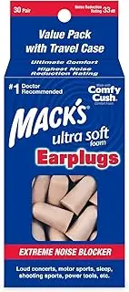 Mack's Ultra Soft Foam Earplugs, 30 Pair - 32dB Highest NRR, Comfortable Ear Plugs for Sleeping, Snoring, Travel, Concerts, Studying, Loud Noise, Work