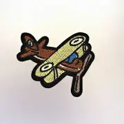 Red Biplane Patch - Iron On Badge Embroidered Motif Applique - Plane - #227