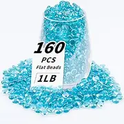 1 LB Sea Blue Flat Glass Beads, 160-180PCS Small Glass Marbles, Mini Flat Round Pebbles for Vase Filler and Floral, Fish Tank Rocks Decorative Gemstones for Home and Aquarium Décor