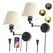 Wall Mounted Bedside Lamps with USB and 2 Pin Socket,Bedroom Sconces Set of 2
