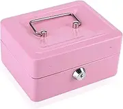 Security Box, Mini Portable Steel Lockable Safe Security Box for Household Putting Cash Money Coin Watch Jewelry, 6 Grids(Pink)