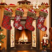 NEW -Whaline 4 18" Christmas Stocking Red Black Plaid Hanging Stocking w Foil