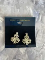 Vintage Christmas Tree Crystals Pave Clip On Earrings Silver Tone NEW