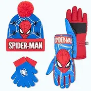 [Marvel] Spider-Man Kid’s Winter Hat and Snow Gloves for Boys and Toddlers, 2 Pc. Set, Pom-Pom Beanie with Warm Mittens