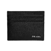 Prada Vitello Micro Grain Leather Black Card Holder Wallet NEW