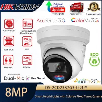 Hikvision 4K 8MP ColorVu3.0 Hybrid Light IP Camera Alarm DS-2CD2387G3-LIS2UY/SRB