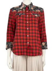 Red Floral Collar Plaid Cowboy Shirt