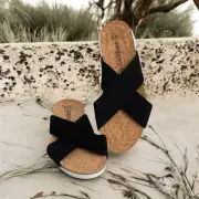 Arcopedico Slide Sandals Size 8 Black Knit Crisscross Stretchy Pantanal EU 39