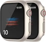 [HANKN] 2 Pack Hard PC Case with Button for Apple Watch Series 6 5 4 SE 40mm Tempered Glass Screen Protector Case, Full Coverage Shatterproof Ultra-thin Iwatch Bumper Accessories (Starlight+Starlight, 40mm)