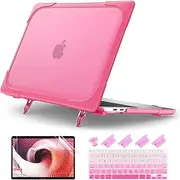 [Batianda] for MacBook Air 13 inch Case 2020 2019 2018 A2337 M1 A2179 A1932 with Touch ID, Heavy Duty Plastic Hard Shell Case with Fold Kickstand & Keyboard Cover & Screen Protector, Rose