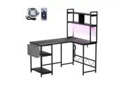 Levede L-Shape Computer Desk w/ Shelves LED and Storage Bag Black