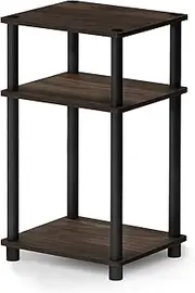 [Furinno] Just 3-Tier Turn-N-Tube Side Table with Plastic Poles, Columbia Walnut/Black