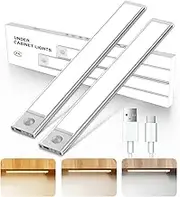 Under Cabinet Lighting, 54 LED Motion Sensor Light Indoor, 3 Color Dimmable Closet Lights Battery Operated, Rechargeable Magnetic Light, Under Counter Lights for Kitchen, Stairs, Home (White)