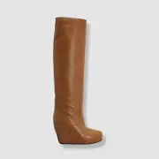 $1430 Dries Van Noten Women's Brown Tall Leather Wedge Platform Boots 39 EU/9 US