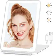 Mumoo Bear Rechargeable Travel Makeup Vanity Mirror with 72 Led Lights, Portable Lighted Makeup Beauty Mirror, 3 Color Lighting, Dimmable Touch Screen, Tabletop LED Folding Cosmetic Mirror with Lights