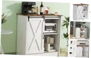 Farmhouse Coffee Bar Cabinet, Coffee Bar Table with Sliding Barn Door, White