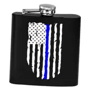 Police Officer The Thin Blue Line Flag Stainless Steel Hip Flask Premium