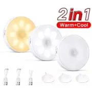 3X Motion Sensor LED Indoor Night Light USB Rechargeable Wall Mount Lamp
