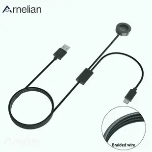 Arnelian 充電線 1 對 2 編織線手錶手機雙充電充電器底座兼容 Fossil Gen 6 5 4