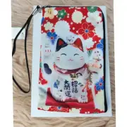 NWT CUTE!! Maneki Neko Japanese Lucky Fortune Cat Zipper Pouch