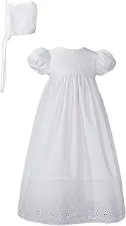 [Little Things Mean A Lot] White Cotton Christening Baptism Gown with Lace Border with Bonnet