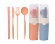 Wheat Straw Cutlery, 2 Set Portable Cutlery Set Reusable Spoon Fork Chopsticks Tableware Set - Blue+orange